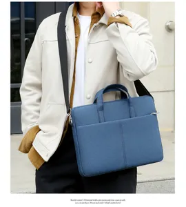 Men 14-inch laptop messenger bag durable oxford cloth business briefcase with shoulder strap