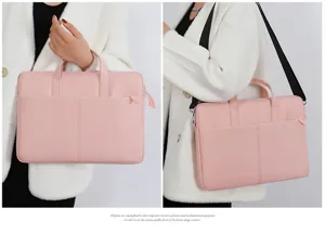 Pink laptop bag 14 inch oxford cloth business computer bag with shoulder strap detail view.