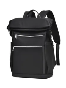 Heren roll-top rugzak grote capaciteit zwart zakelijk casual reizen rugzak.