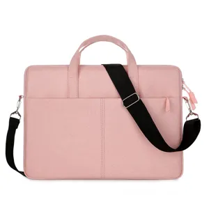 Pink laptop bag with shoulder strap, durable oxford cloth business briefcase for women.