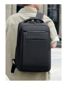 Zwarte zakelijke laptop rugzak voor heren, grote capaciteit reizen kantoor computer tas.