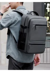Multifunctional mens business backpack minimalist leather texture laptop travel bag large capacity