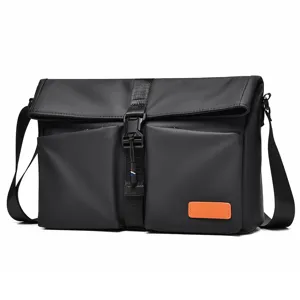 Black nylon messenger bag casual crossbody bag stylish men shoulder bag with front pockets