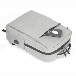Gray large capacity laptop backpack with USB charging port and multi-compartment design.