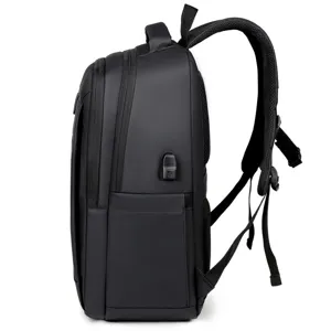 Unisex Grote Capaciteit Zakelijk Woon-Werk Rugzak Waterdicht Gecoat Leer Laptop Rugzak Met USB-oplaadpoort