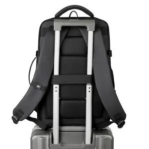 Black business backpack for men, large capacity laptop bag with luggage strap for travel.