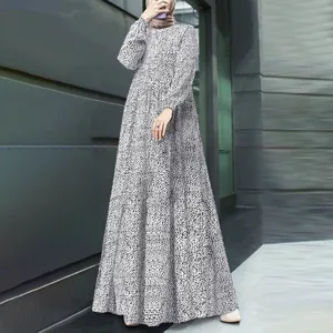 Women's Casual Long Sleeve Round Neck Polka Dot Printed Vintage Bohemian Maxi Dress Elegant Flowy Long Dress