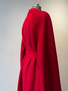 Luxury Red Cashmere Wrap Coat Women Long Winter Double Faced Wool Cape Jacket Main View