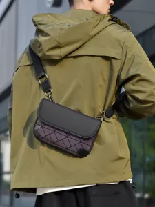 Street fashion men's geometric grid shoulder bag casual crossbody chest bag for men