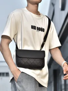 Street fashion men's messenger bag, stylish geometric plaid shoulder bag for daily use.