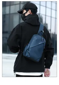 Detailed view of stylish men's waterproof crossbody chest bag, ideal for daily casual wear.