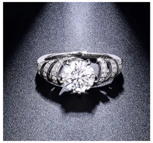 Detailed view of S925 sterling silver ring with brilliant center stone and pave accents.