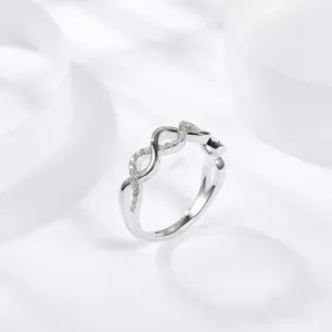 Silber Moissanite Welle Crossover Ring glänzende Zirkonia Bandring Damen Schmuck