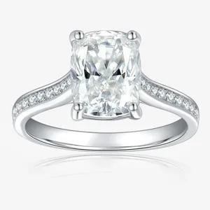 925 Sterling Silver Moissanite Ring Cushion Cut Solitaire Engagement Ring European Style Wedding Jewelry for Women