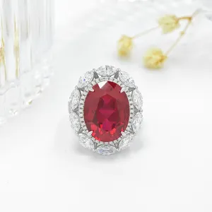 S925 Silber Oval Hergestellter Edelstein Ring Luxus Chic Stil Zirkonia Eingelegt Fingerring Für Damen Schmuck Geschenk