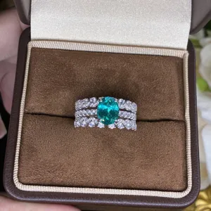 Oval Paraiba Blue Stone Multi-Layer Ring 925 Sterling Silver Pave Zirconia Elegant Women Fashion Finger Ring Jewelry