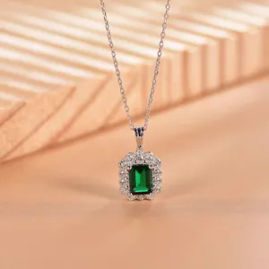 S925 Sterlingsilber Labor Erstellt Smaragd Quadratischer Anhänger Halskette Luxus Zirkonia Edelstein Schmuck Geschenk Für Frauen