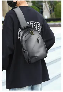 Detailed view of trendy men's sling bag, wear-resistant crossbody bag for casual travel.