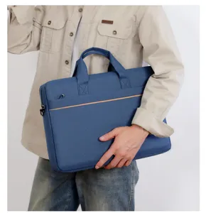Borsa per laptop blu borsa da lavoro con manici e tasca frontale per ufficio viaggio.