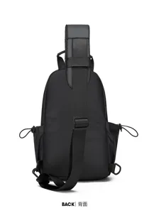 Back view of the black men sling bag, showing adjustable strap and side pockets detail.
