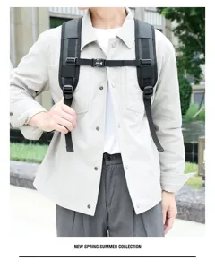 Men's business laptop backpack with adjustable chest strap, stylish travel commuter bag.