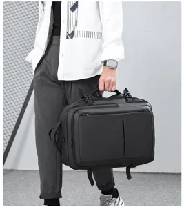 Detailed view of the multi-functional large capacity business travel backpack for men.