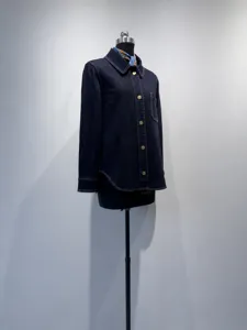 Chemise de Travail en Denim Vintage pour Femmes Indigo Coupe Décontractée Chemisier en Jean à Manches Longues Veste Utilitaire Top