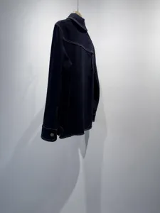 Chemise utilitaire en denim rétro pour femme, veste décontractée classique bleu foncé à manches