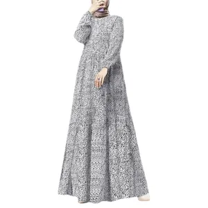 Women long sleeve round neck printed maxi dress casual bohemian vintage long dress style