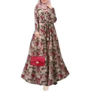 Bohemian floral maxi dress with removable belt and long sleeves for women main view