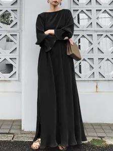 Solid color long sleeve kaftan dress retro elegant maxi dress for women party wear