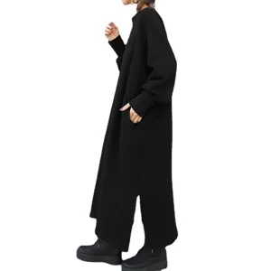 Women casual black long sweatshirt dress streetwear oversized hoodie dress with side slit.