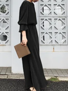 Black long sleeve caftan dress elegant retro solid color maxi dress for party fashion