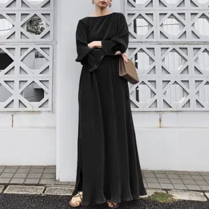 Solid color long sleeve maxi dress retro elegant swing kaftan party apparel black