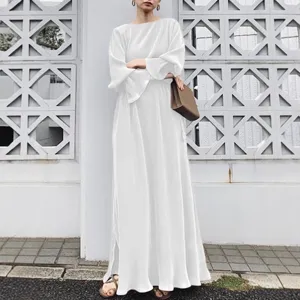 Solid color long sleeve kaftan maxi dress vintage elegant swing party dress for women