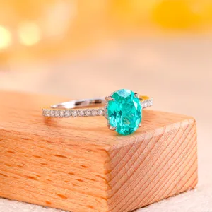 925 Sterling Silver Paraiba Tourmaline Ring 2 Carat Oval Gemstone Luxury Women Jewelry