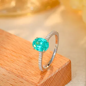 Stunning Oval Paraiba Gemstone S925 Sterling Silver Ring Luxury Women Fashion Jewelry