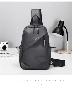 Men stylish gray canvas sling chest bag minimalist crossbody daypack for outdoor sports travel