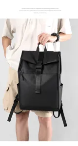 Men fashion casual backpack large capacity waterproof black school bag daily travel.