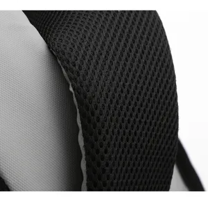 Close up detail view of the black breathable mesh shoulder strap for casual sports backpack.