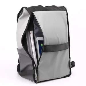 Sleek grey travel backpack with diagonal zipper, large capacity casual daypack for men and women