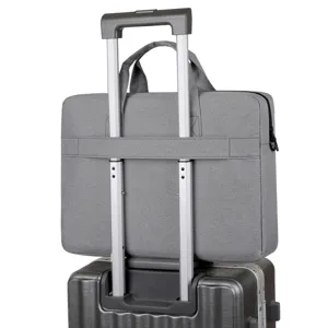 Borsa porta pc grigia da viaggio d'affari con fascia per valigia, spaziosa borsa da lavoro.