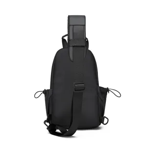 Men's black chest bag sling backpack casual travel wear-resistant shoulder crossbody bag.
