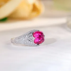 Exquisite lab grown pink sapphire ring, S925 silver sugarloaf design, elegant women jewelry.