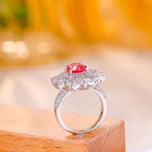 S925 Silber Sonnenuntergang Rot Padparadscha Ring 2 Karat Oval Cluster Damenring Elegante