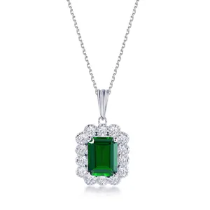 S925 Silber künstlicher Smaragd quadratische Halskette eleganter Edelstein Damen Anhänger