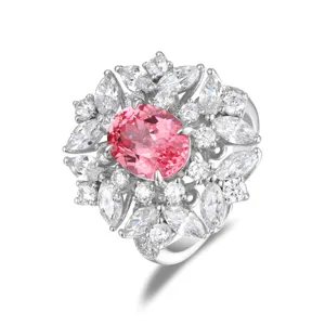 S925 Silber Ovale Padparadscha Rosa Edelstein Cluster Ring Damen Modische Schmuck