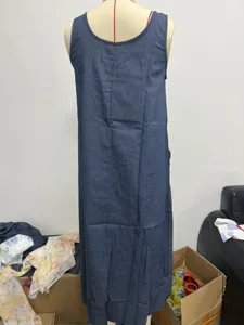 Vintage loose denim overall dress for women, casual sleeveless long maxi dress style.