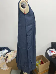 Women casual denim pinafore dress vintage long overall dress with pockets for spring autumn