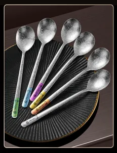 Ensemble de cuillères en pur titane à long manche vaisselle de cuisine soupe haut de gamme